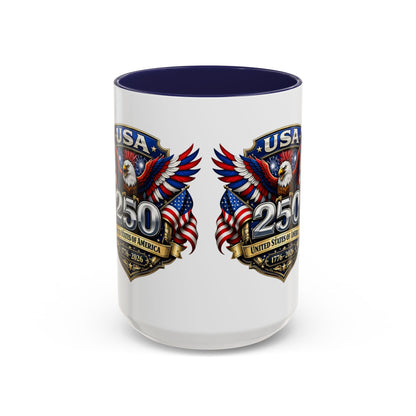 USA 250th Anniversary Accent Coffee Mug – Patriotic Eagle & Flag 1776–2026