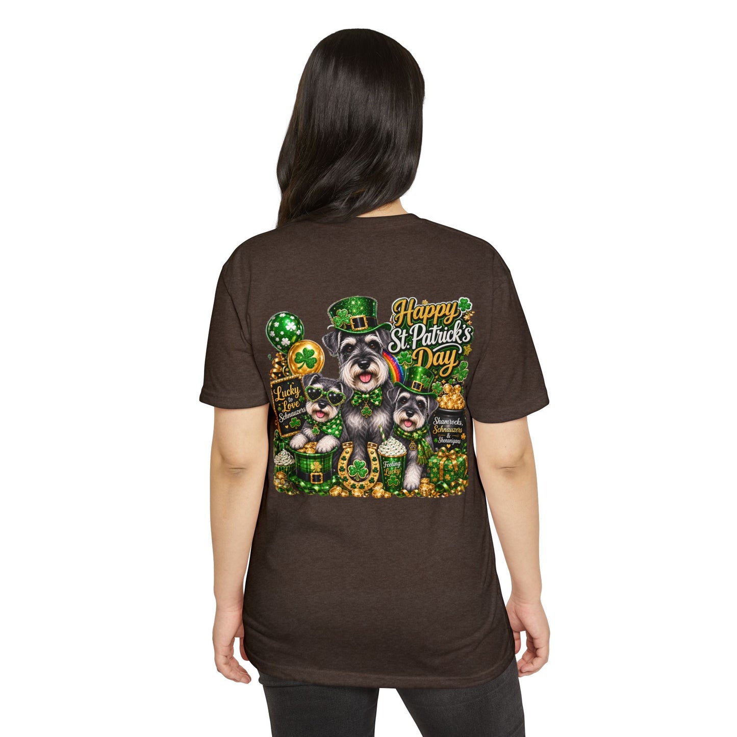 St. Patrick's Day Schnauzer T-Shirt — "Happy St. Patrick's Day" Lucky Dogs Tee