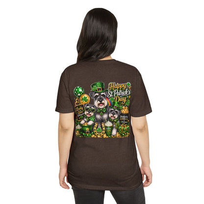 St. Patrick's Day Schnauzer T-Shirt — "Happy St. Patrick's Day" Lucky Dogs Tee