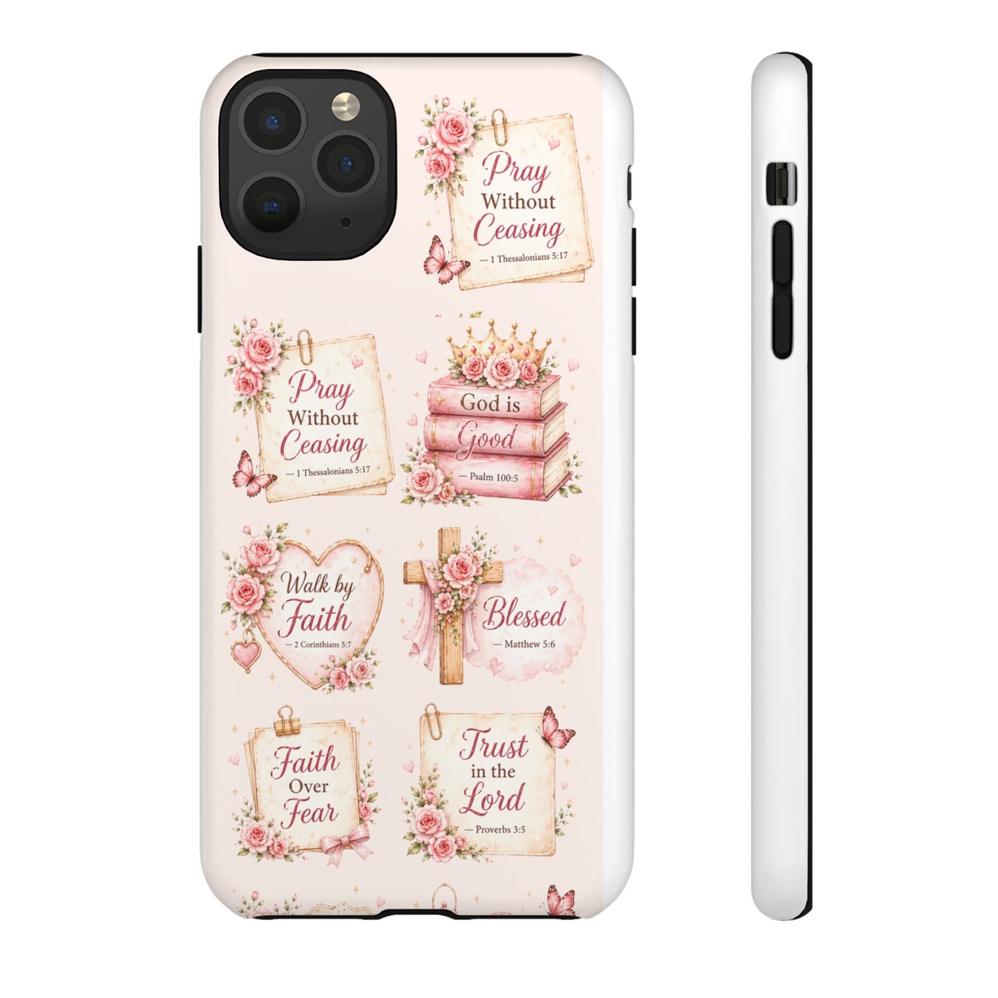 Christian Floral Phone Case — "Pray Without Ceasing" Faith Cross Design