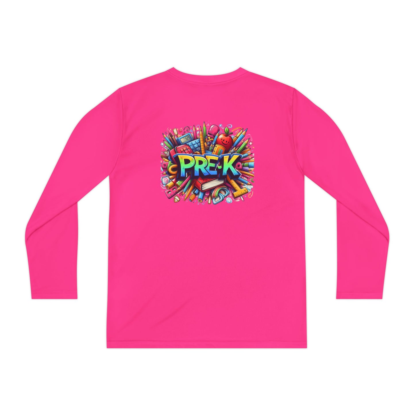 PRE-K Youth Long Sleeve Tee — Colorful School Supplies Design