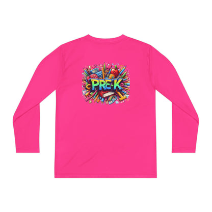 PRE-K Youth Long Sleeve Tee — Colorful School Supplies Design