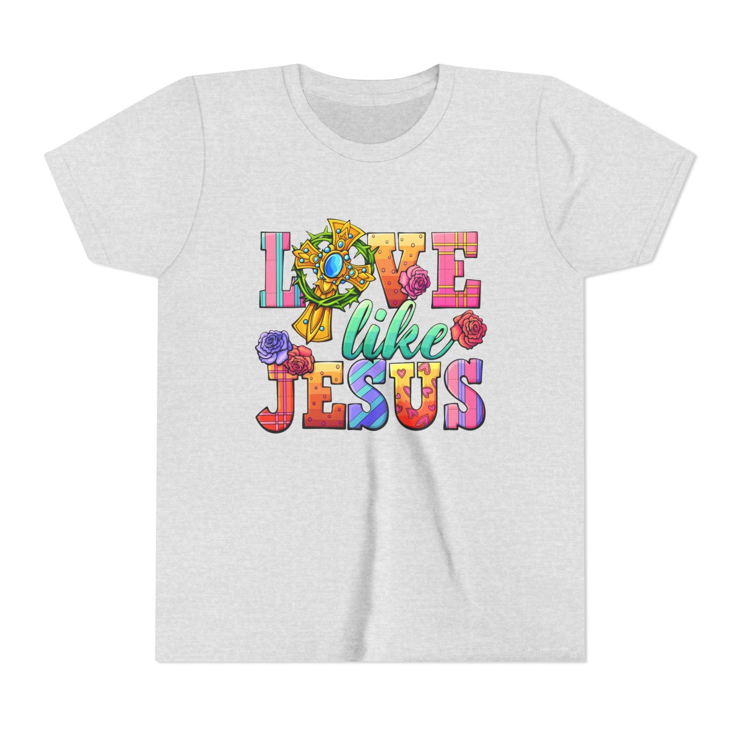 Youth Tee — "Love Like Jesus" Colorful Faith Graphic