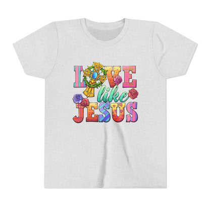 Youth Tee — "Love Like Jesus" Colorful Faith Graphic