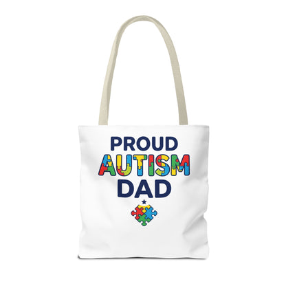 Proud Autism Dad Tote Bag — Colorful Puzzle-Heart Support Gift