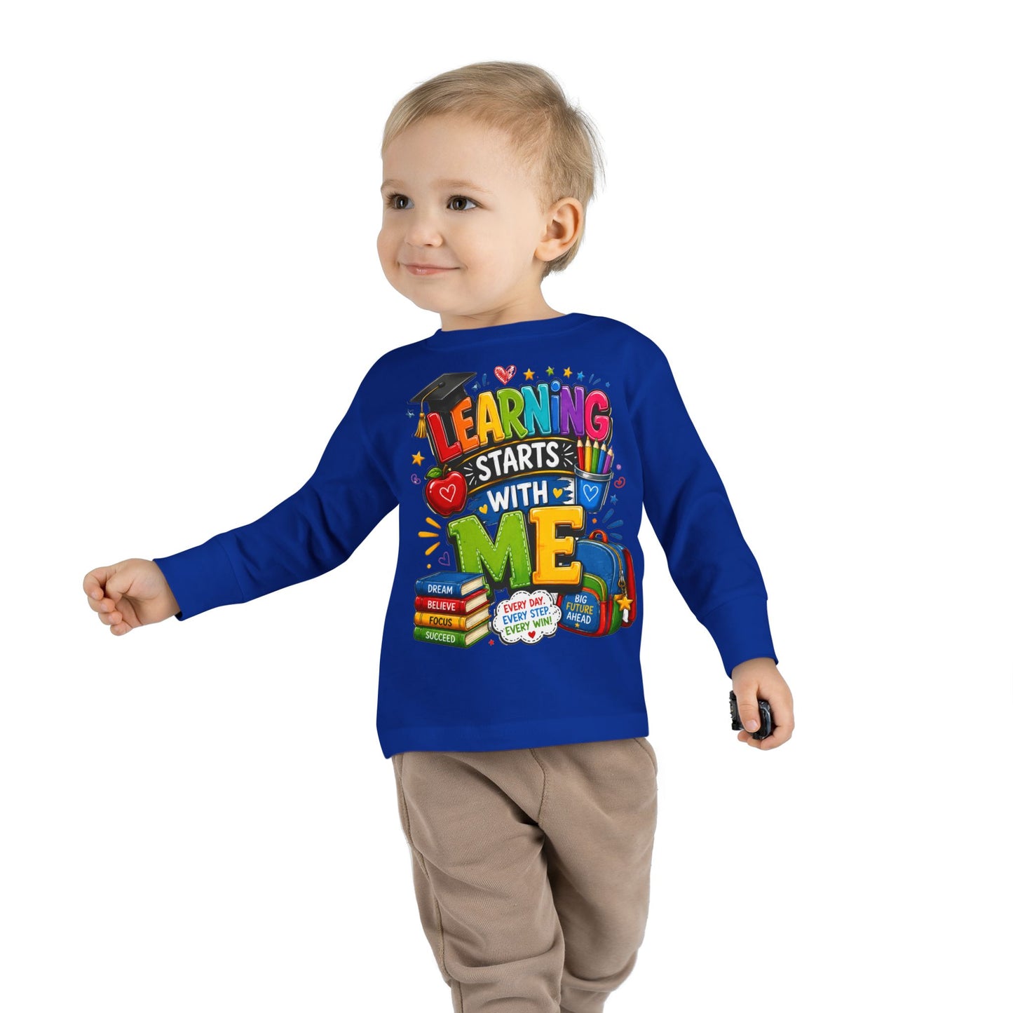 Toddler Long Sleeve Tee — "Learning Starts With Me" Back-to-School Shirt
