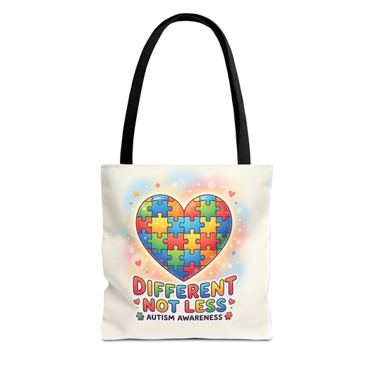 Autism Awareness Tote Bag — "Different Not Less" Puzzle Heart Design
