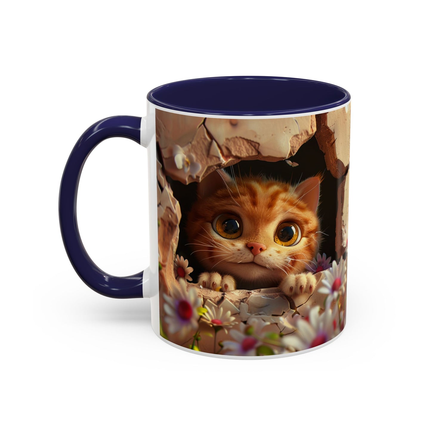 Cute Peekaboo Kitten Accent Coffee Mug — 11/15oz Floral Cat Gift