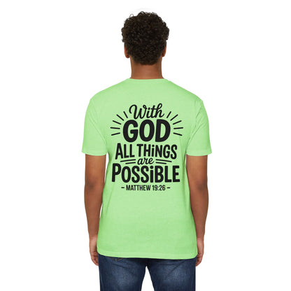 With God All Things Are Possible T-Shirt — Matthew 19:26 Christian Faith Tee