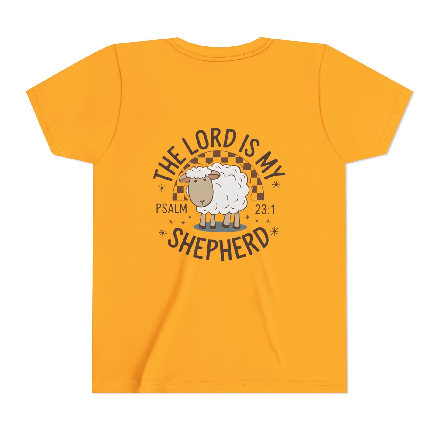 Youth Tee — "The Lord Is My Shepherd" Psalm 23:1 Christian Kids T‑Shirt (Sheep Design)