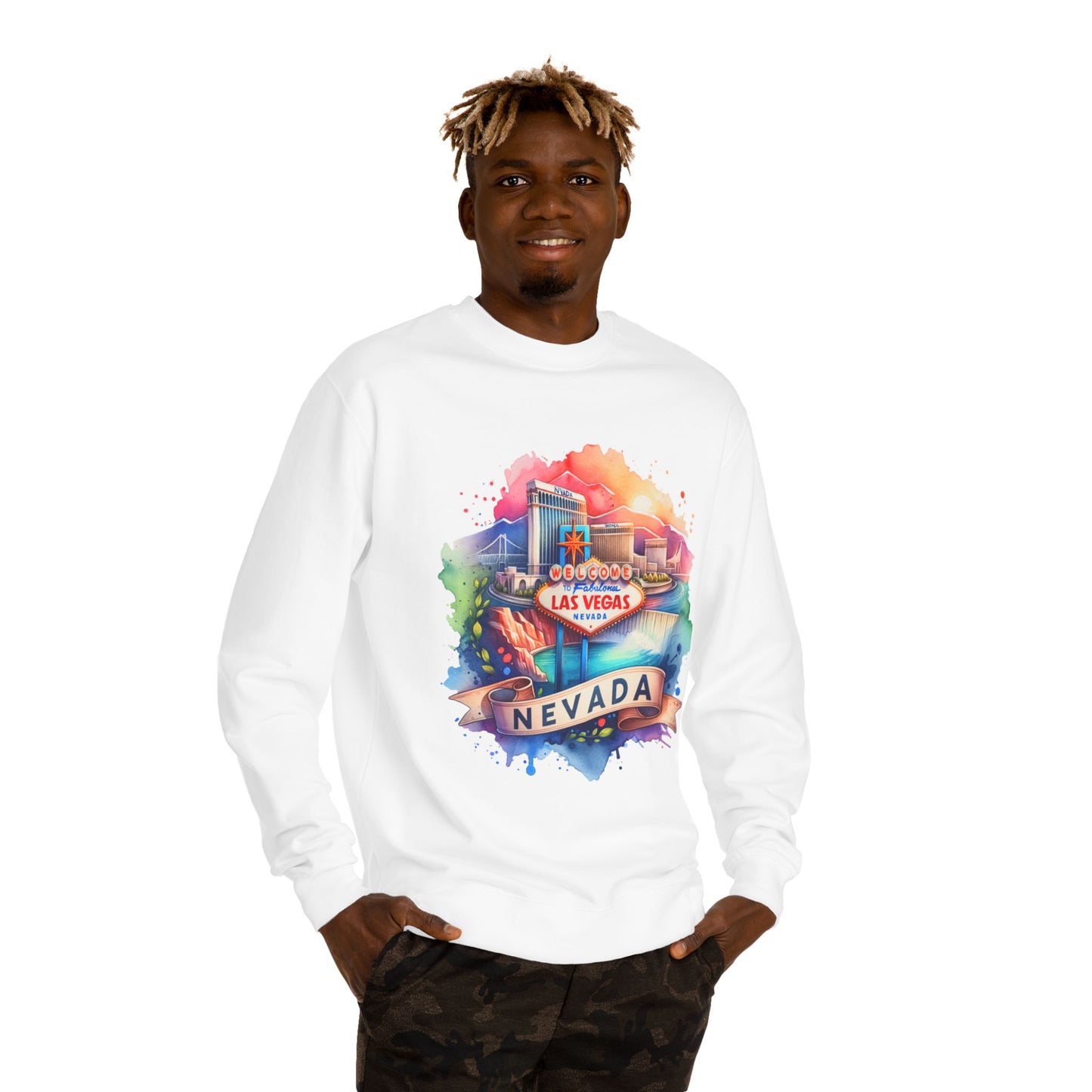 Nevada Las Vegas Watercolor Sweatshirt — Colorful Travel Souvenir Crewneck