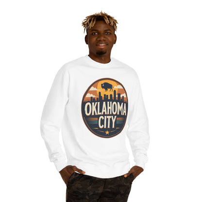 Oklahoma City Skyline Crewneck Sweatshirt — Retro Bison Graphic