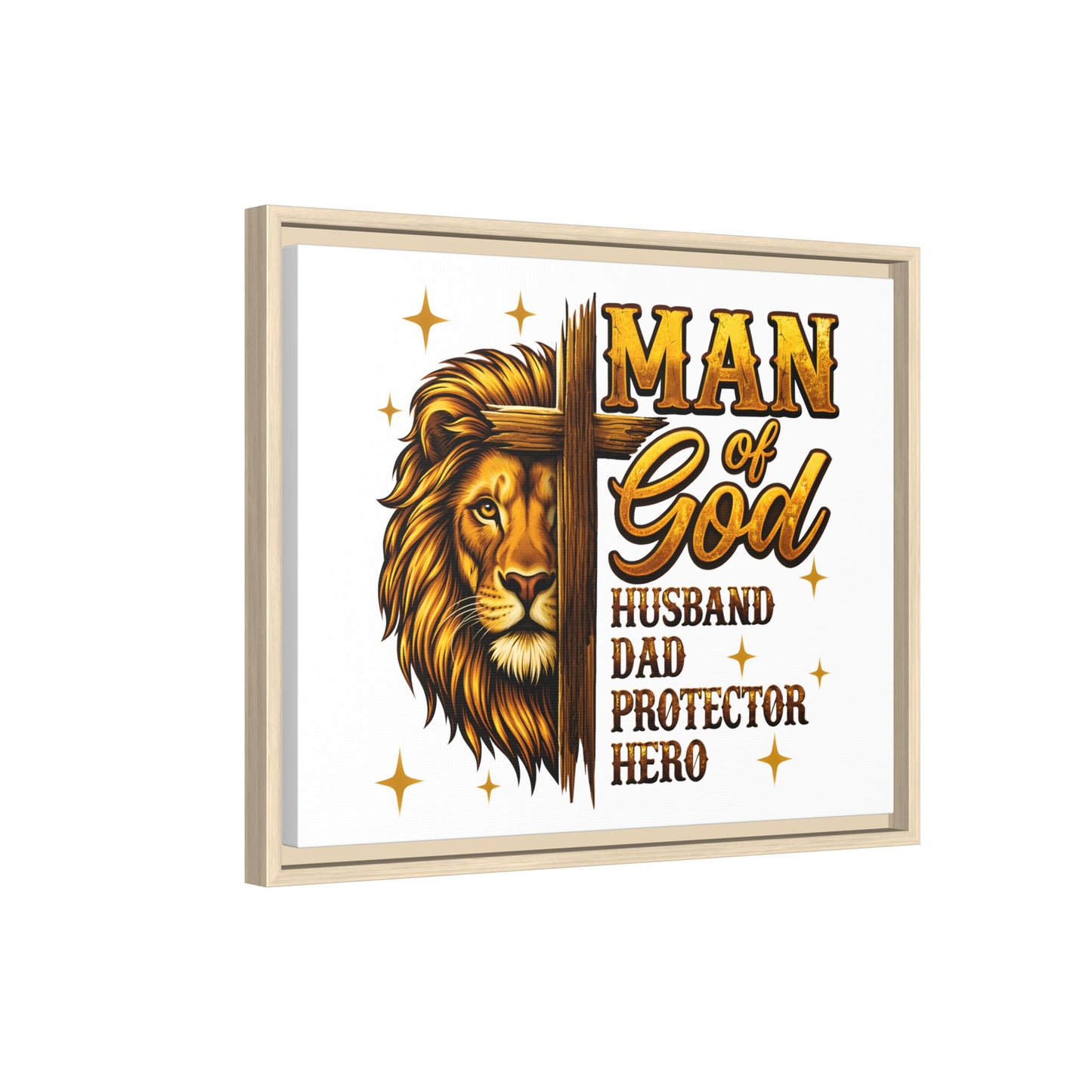 Man of God Framed Canvas Art — 'Man of God: Husband, Dad, Protector, Hero' Religious Wall Decor