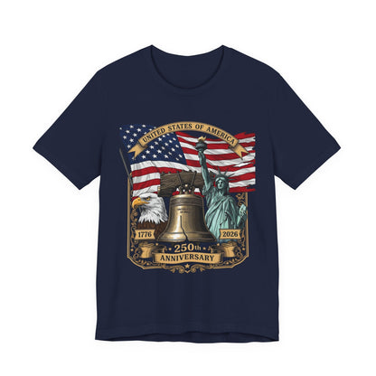 Patriotic 250th Anniversary T-Shirt - Liberty Bell, Bald Eagle & Statue of Liberty