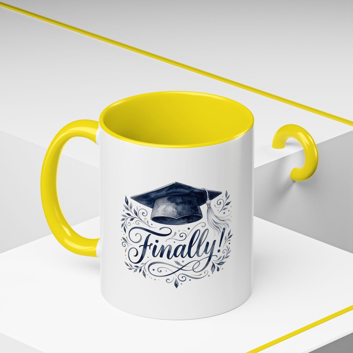 Graduation Coffee Mug — "Finally!" Cap Design (11/15oz)
