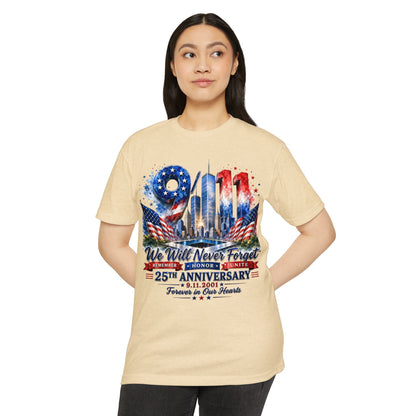 9/11 We Will Never Forget 25th Anniversary Memorial T-Shirt