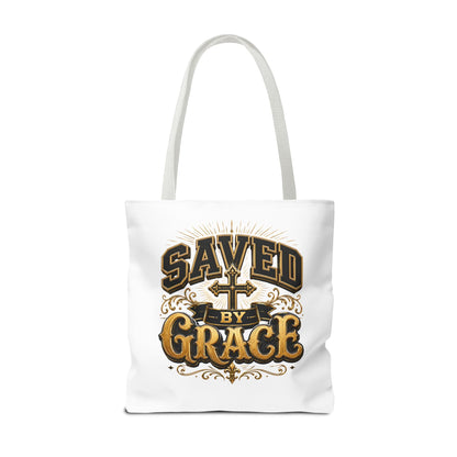 Saved by Grace Tote Bag – Christian Cross Inspirational Canvas Tote