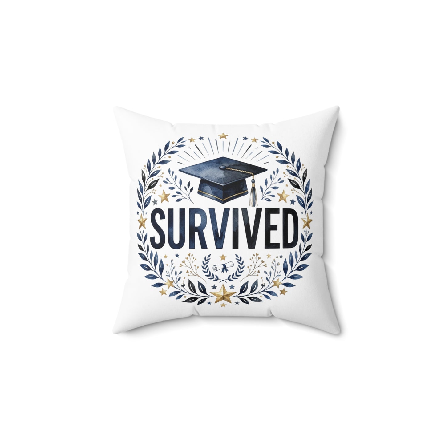 Survived Graduation Pillow — Congrats Grad Cap Decorative Throw Pillow
