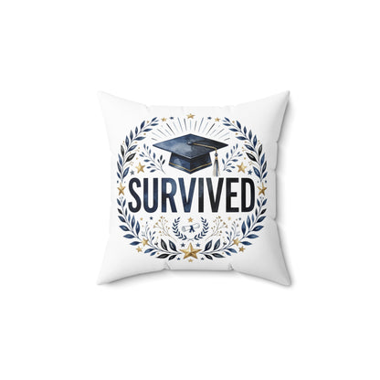 Survived Graduation Pillow — Congrats Grad Cap Decorative Throw Pillow