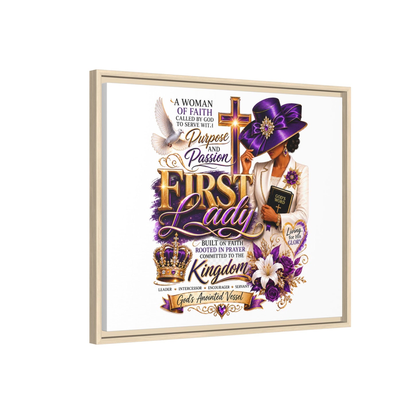 First Lady Faith Wall Art — Framed Matte Canvas (Purple & Gold)