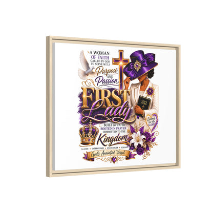 First Lady Faith Wall Art — Framed Matte Canvas (Purple & Gold)
