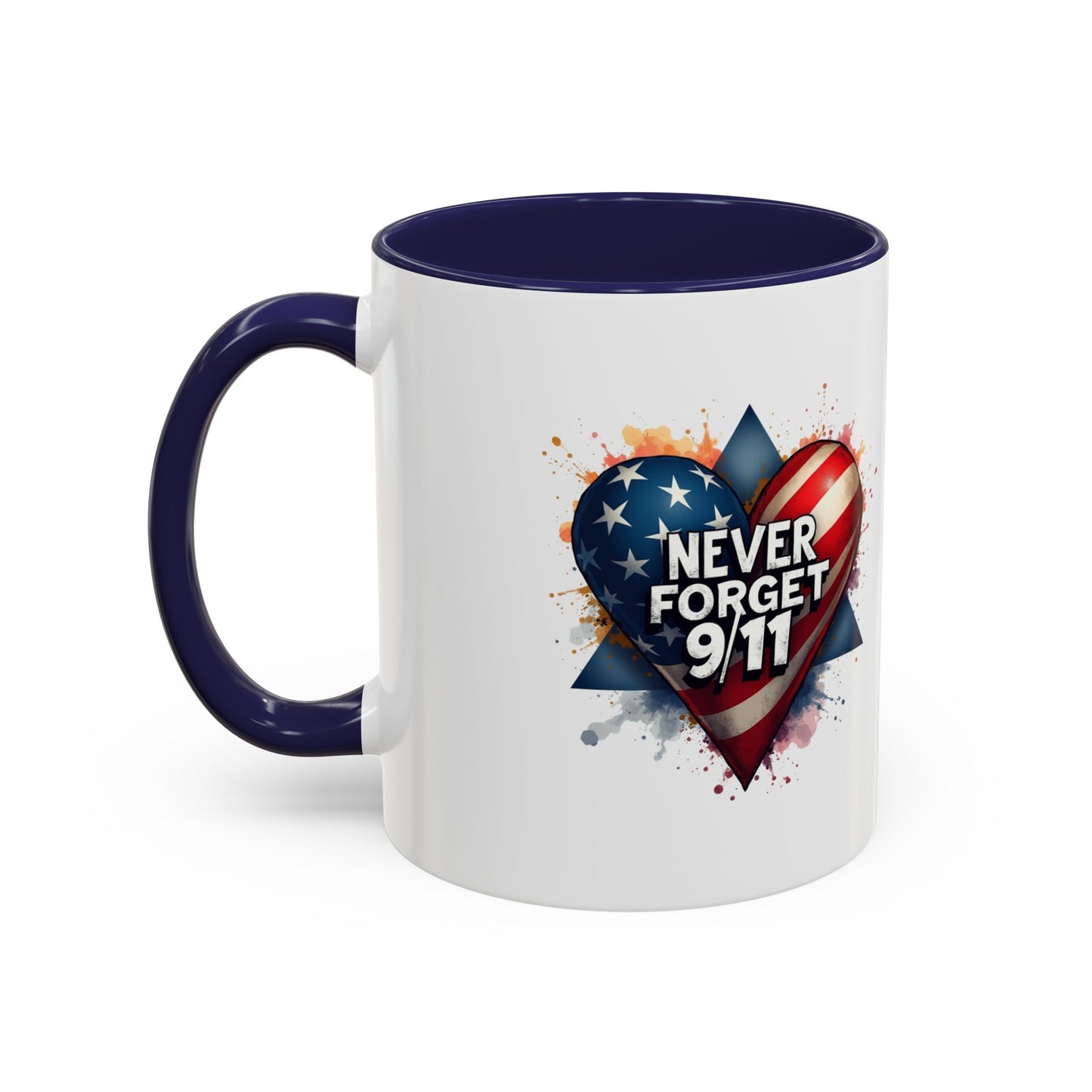 Never Forget 9/11 Heart Accent Coffee Mug – Patriotic Memorial 11/15oz