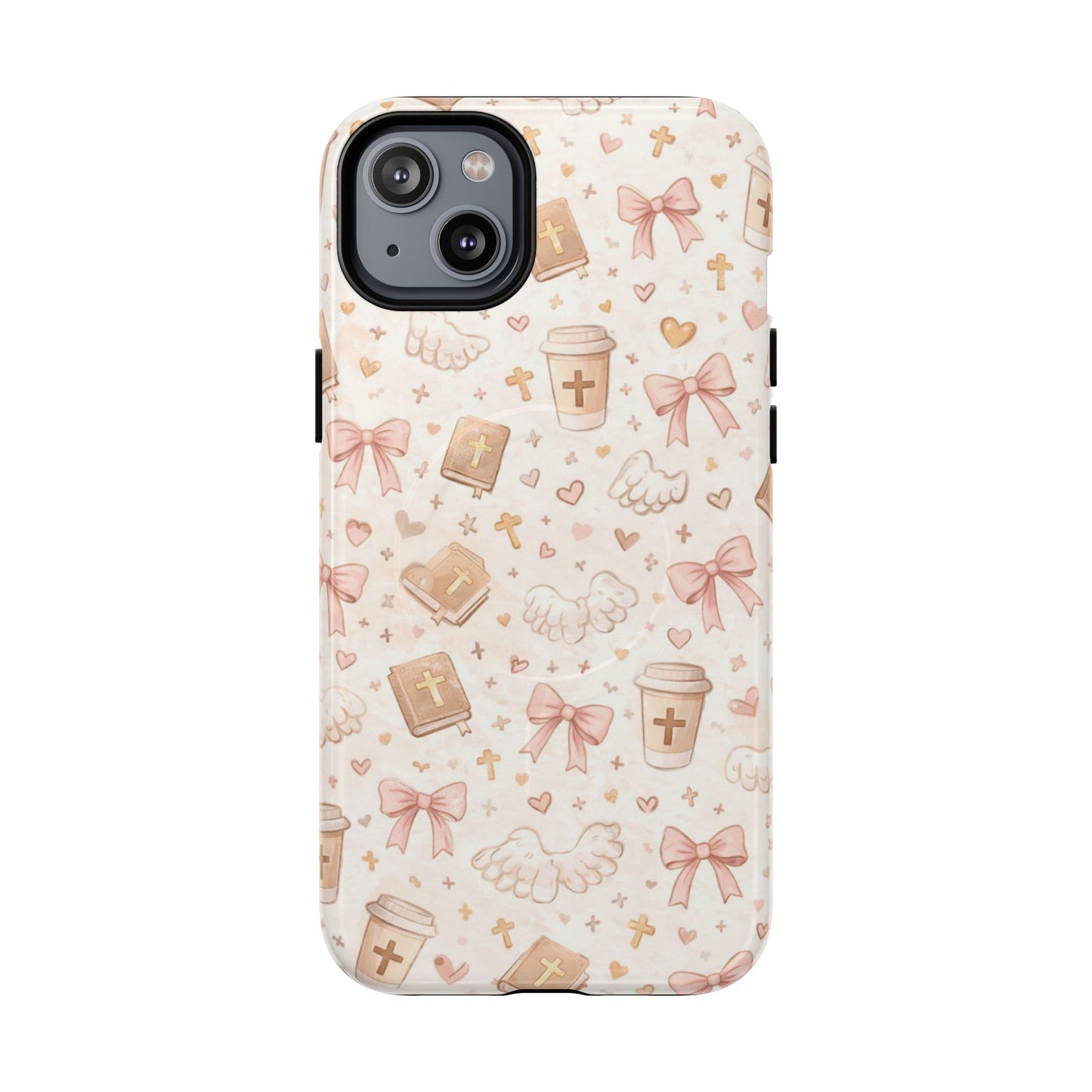 Christian Pattern Phone Case — Cute Cross, Bible & Dove Tough Magnetic Case