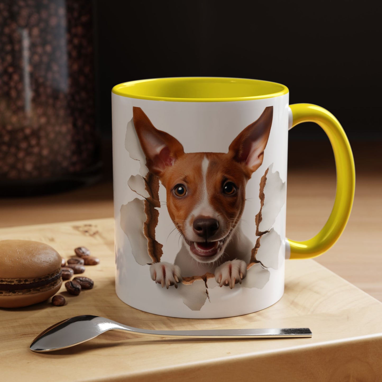 Basenji Puppy Peeking Accent Coffee Mug — Cute Dog Lover Gift (11/15 oz)