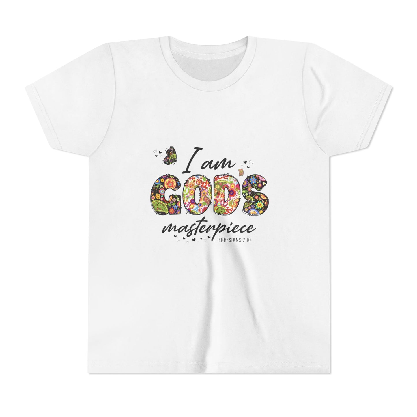 I Am God’s Masterpiece Youth Tee — Floral Christian Inspirational Shirt