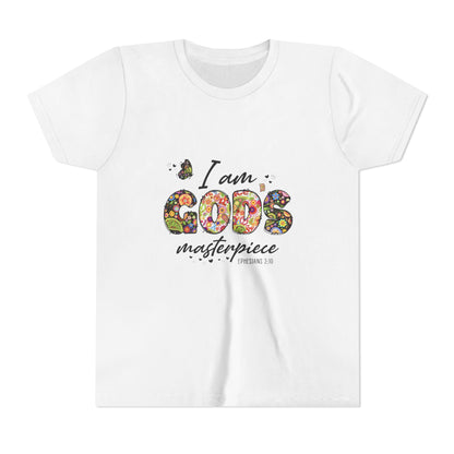 I Am God’s Masterpiece Youth Tee — Floral Christian Inspirational Shirt