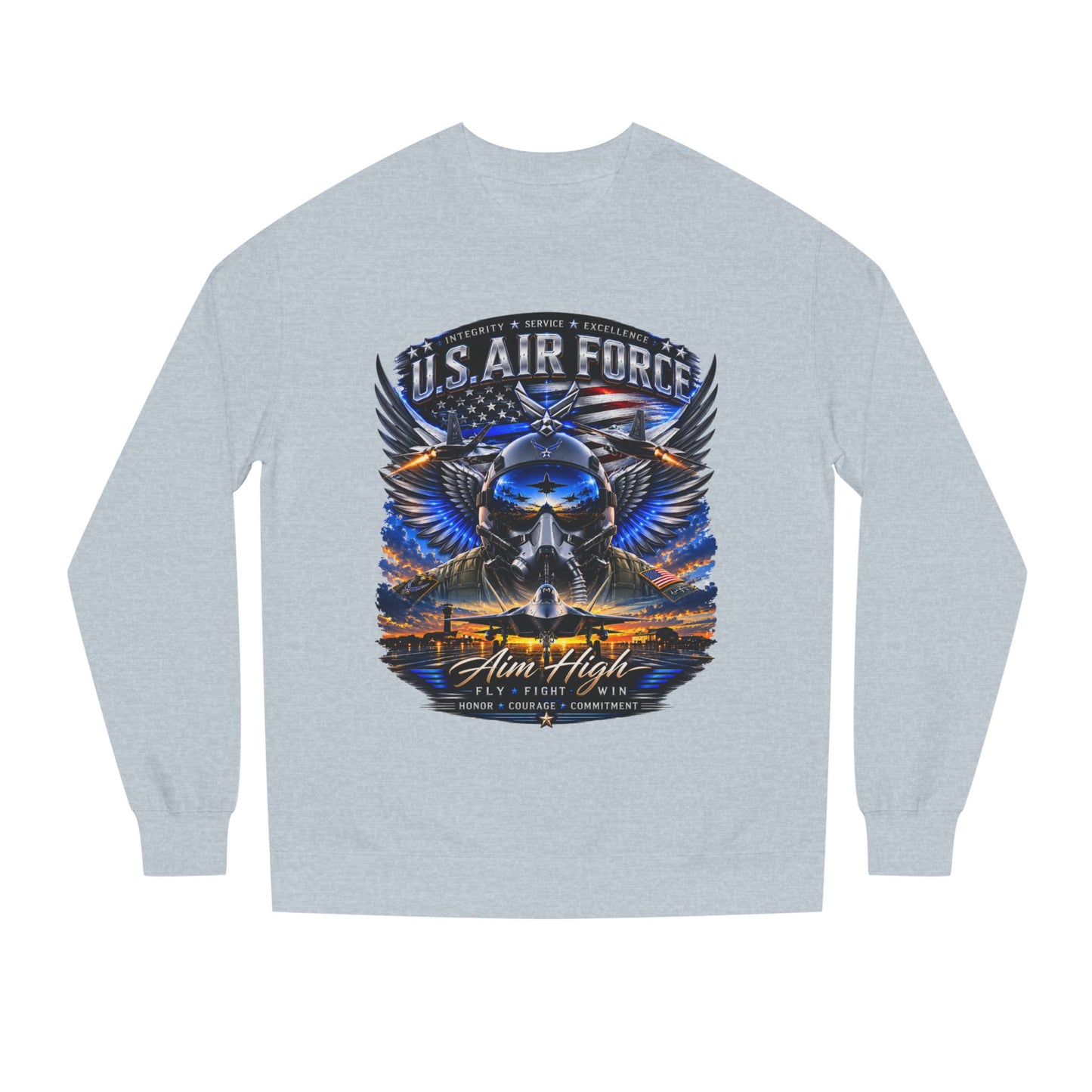 U.S. Air Force Crewneck Sweatshirt — "Aim High" Fighter Jet Graphic