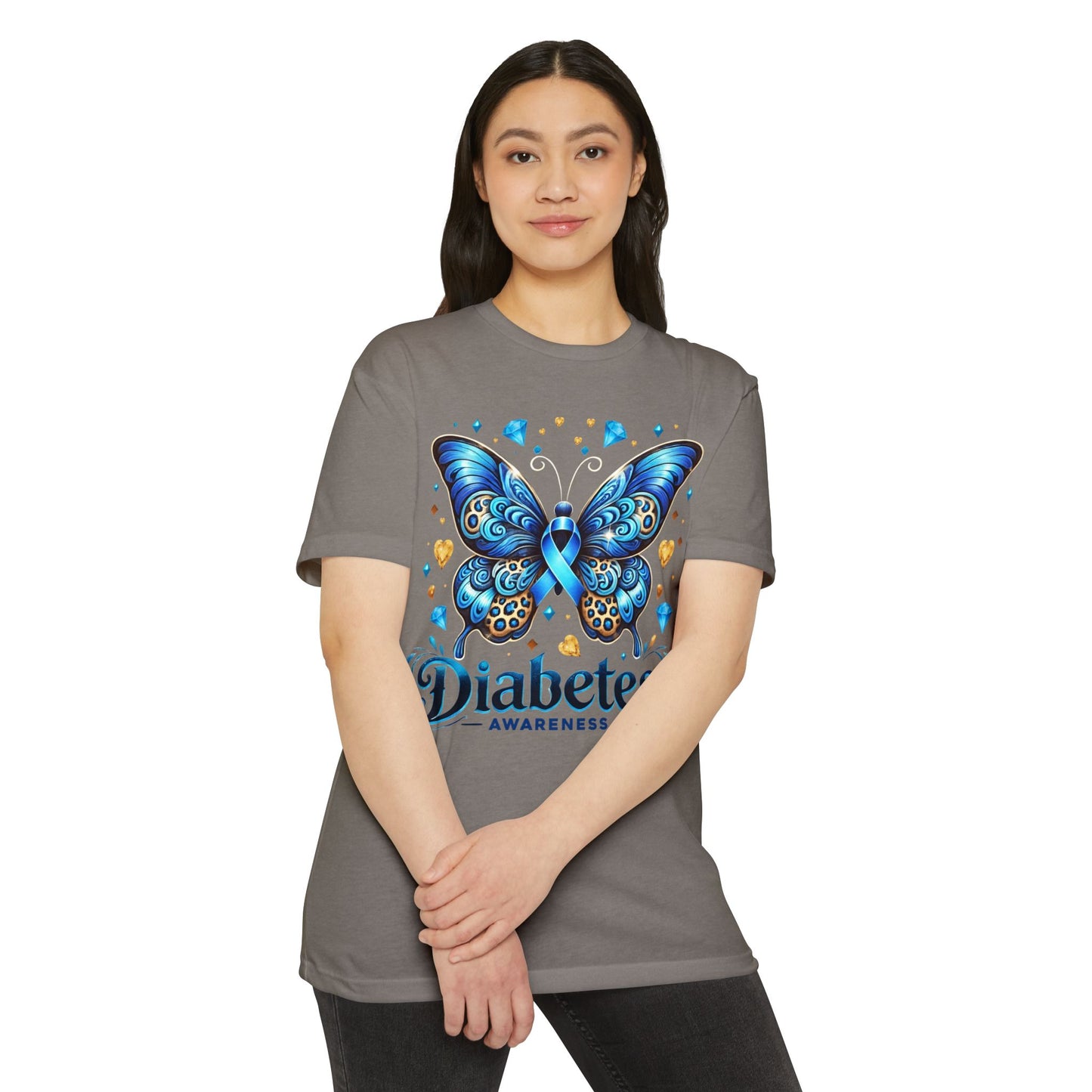 Diabetes Awareness Butterfly T-Shirt — Blue Ribbon Support Tee