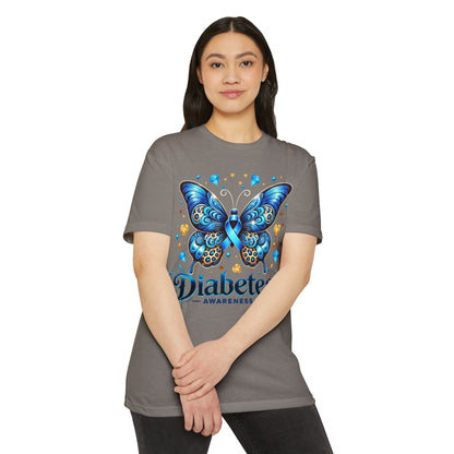 Diabetes Awareness Butterfly T-Shirt — Blue Ribbon Support Tee