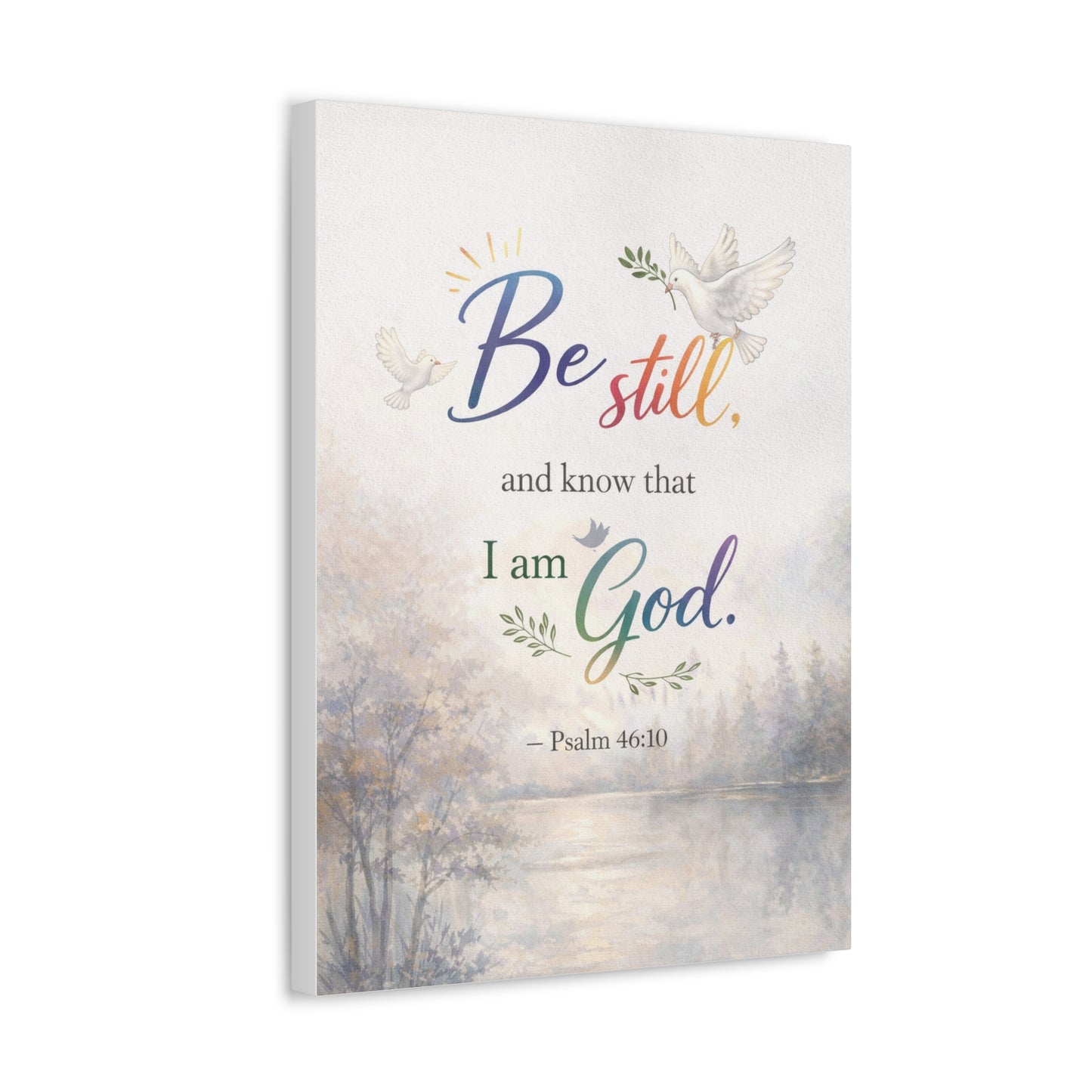 Be Still Psalm 46:10 Stretched Canvas Wall Art — Inspirational Christian Decor with Dove and Tranquil Landscape