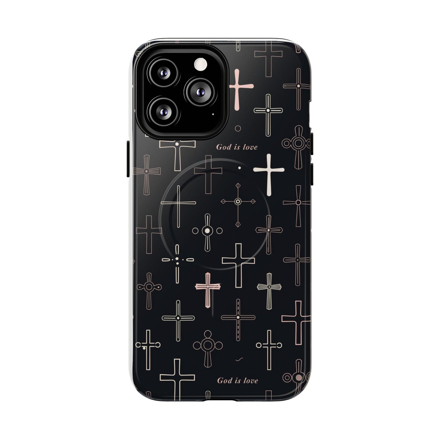 Magnetic Phone Case — Black Cross Pattern with "God is love"