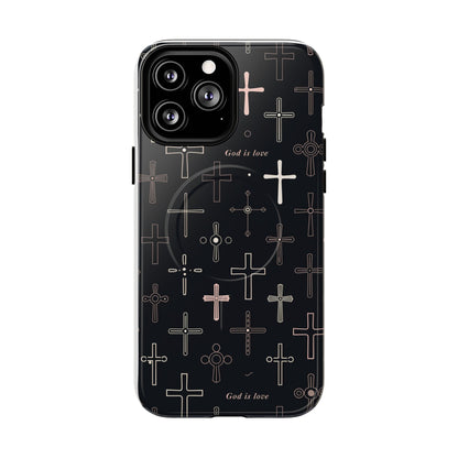 Magnetic Phone Case — Black Cross Pattern with "God is love"