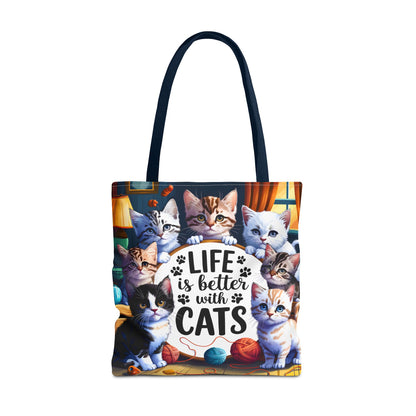 Life Is Better With Cats Tote Bag — Cute Kitten All-Over Print Shopper