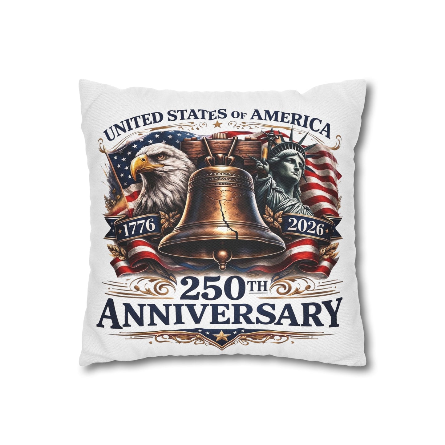 250th Anniversary Liberty Bell Pillowcase — Patriotic USA Throw Pillow Cover (1776–2026)
