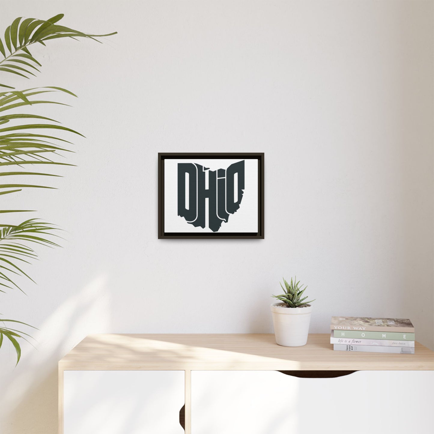 Ohio State Silhouette Matte Framed Canvas — Modern State Wall Art