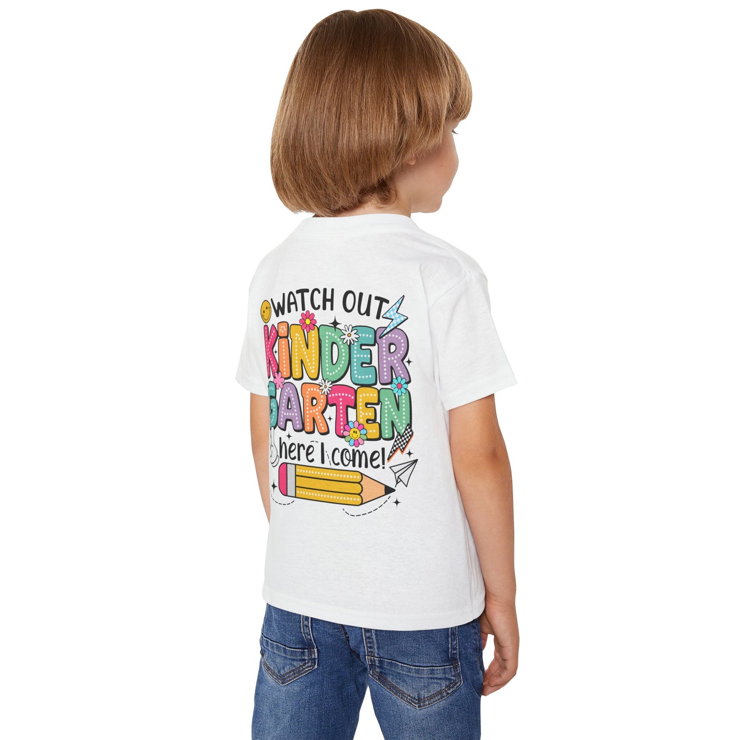 Toddler T-Shirt — "Watch Out Kindergarten Here I Come!" Back-to-School Graphic