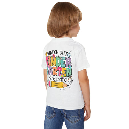 Toddler T-Shirt — "Watch Out Kindergarten Here I Come!" Back-to-School Graphic