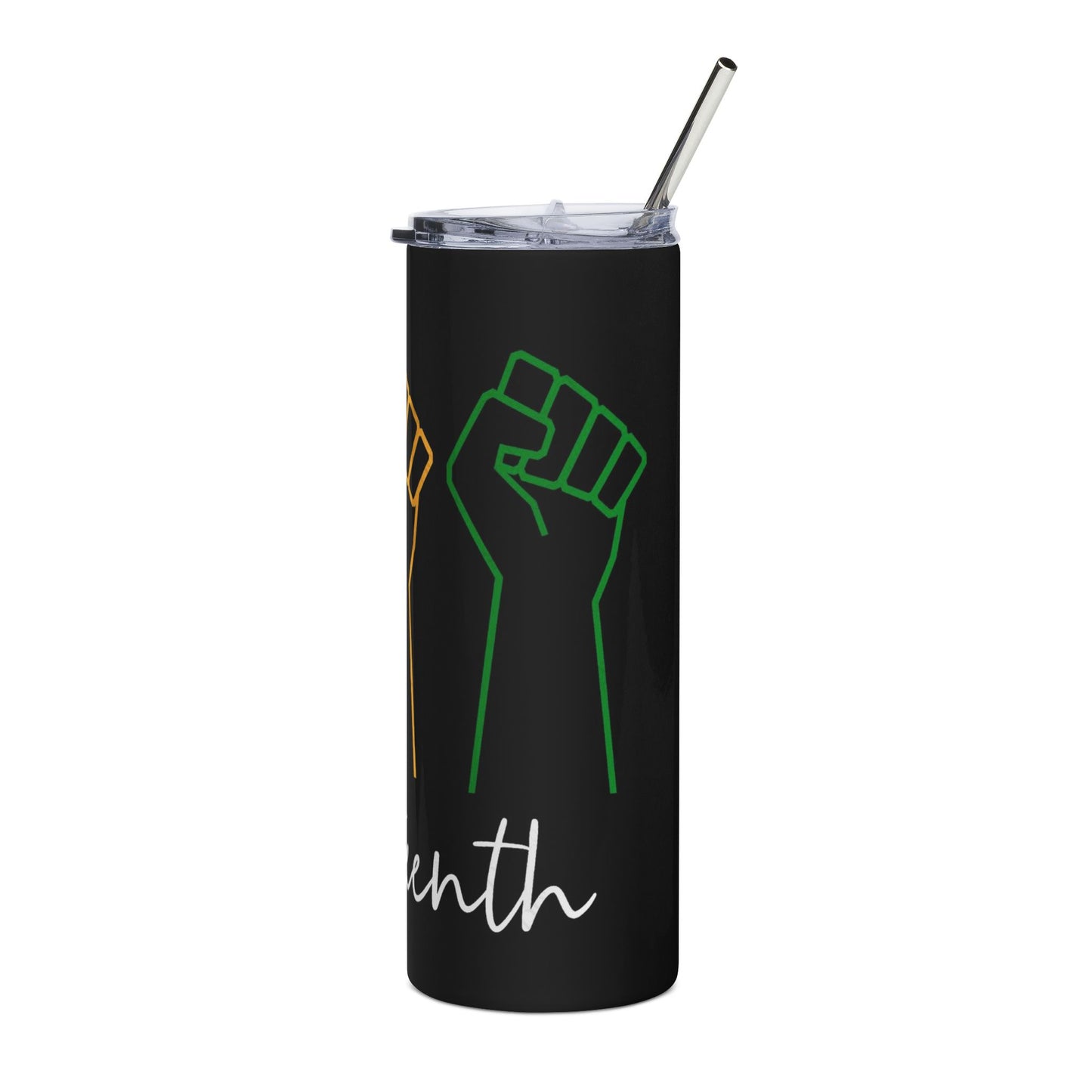 Juneteenth Fist Stainless Tumbler — 20oz Black Insulated Cup