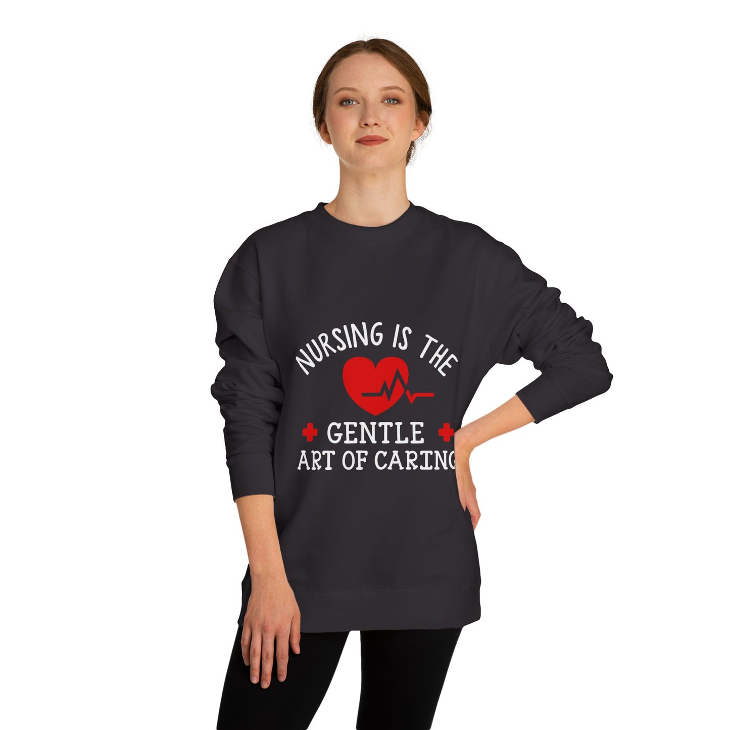 Nursing Sweatshirt "Nursing Is the Gentle Art of Caring" – Heartbeat Graphic Crewneck