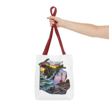 Michigan Lighthouse Tote Bag — Great Lakes Scenic State Travel Tote