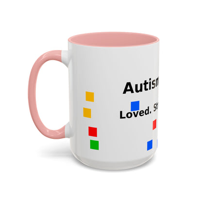 Autism Warrior Accent Coffee Mug – Bold Puzzle Pieces, Proud. Strong. Unique. (11/15oz)