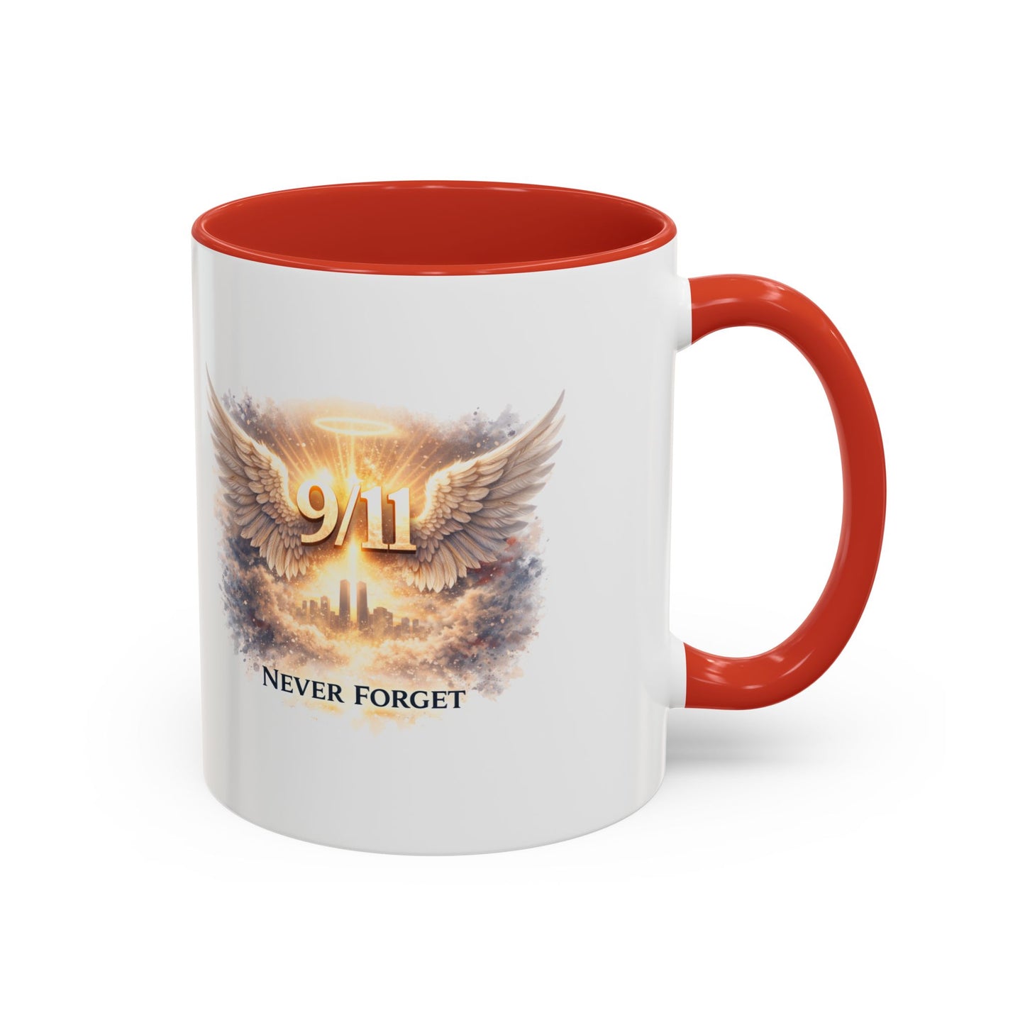 9/11 Never Forget Accent Coffee Mug — Memorial Tribute Ceramic Mug