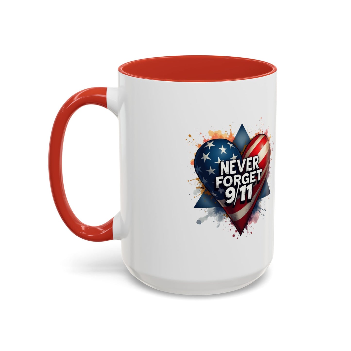 Never Forget 9/11 Heart Accent Coffee Mug – Patriotic Memorial 11/15oz