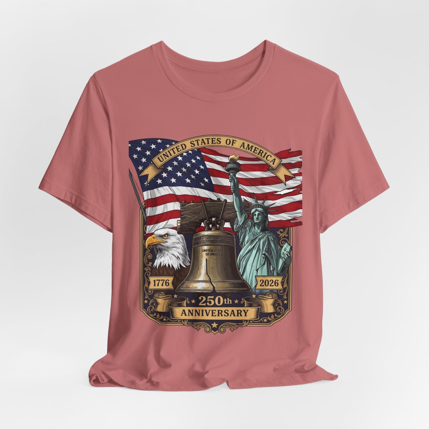 Patriotic 250th Anniversary T-Shirt - Liberty Bell, Bald Eagle & Statue of Liberty