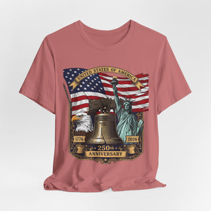 Patriotic 250th Anniversary T-Shirt - Liberty Bell, Bald Eagle & Statue of Liberty