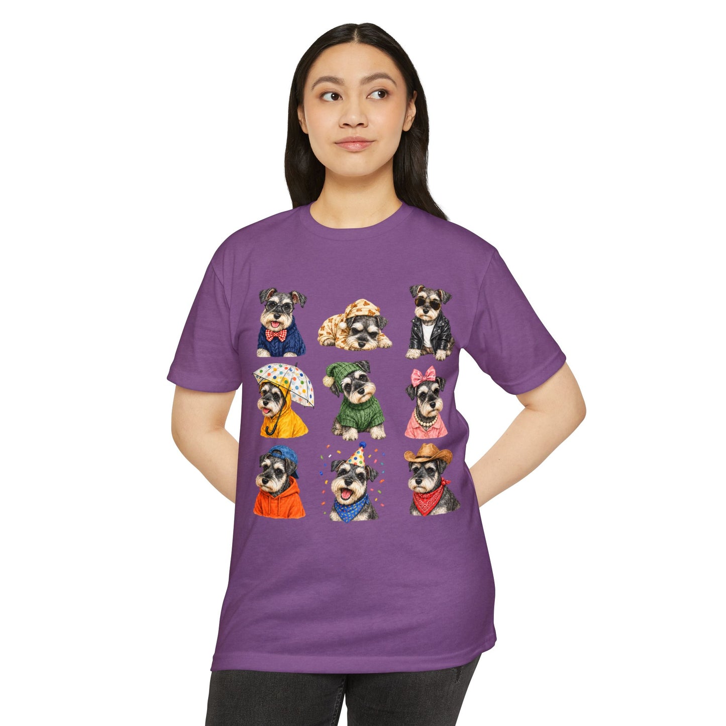 Schnauzer Crew Portrait T‑Shirt — Cute Dogs in Costumes Tee